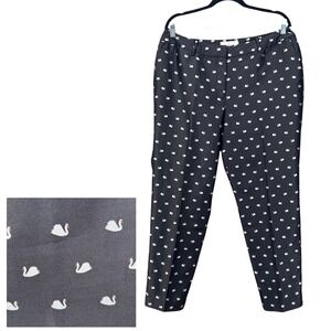 Talbots Womans Pants Size 14W Swan Print Elastic Waist‎ Silky Feel Career Casual